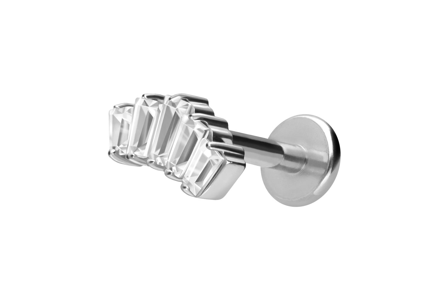 Titan Labret Piercing mit Innengewinde 5 EINGEFASSTE KRISTALLRECHTECKE